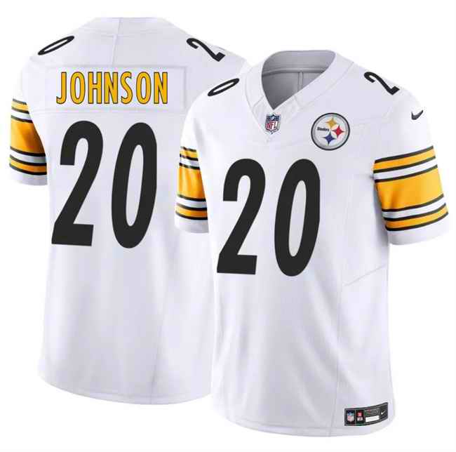 Men's Pittsburgh Steelers #20 Kaleb Johnson White 2025 Draft F.U.S.E. Vapor Limited Stitched Football Jersey